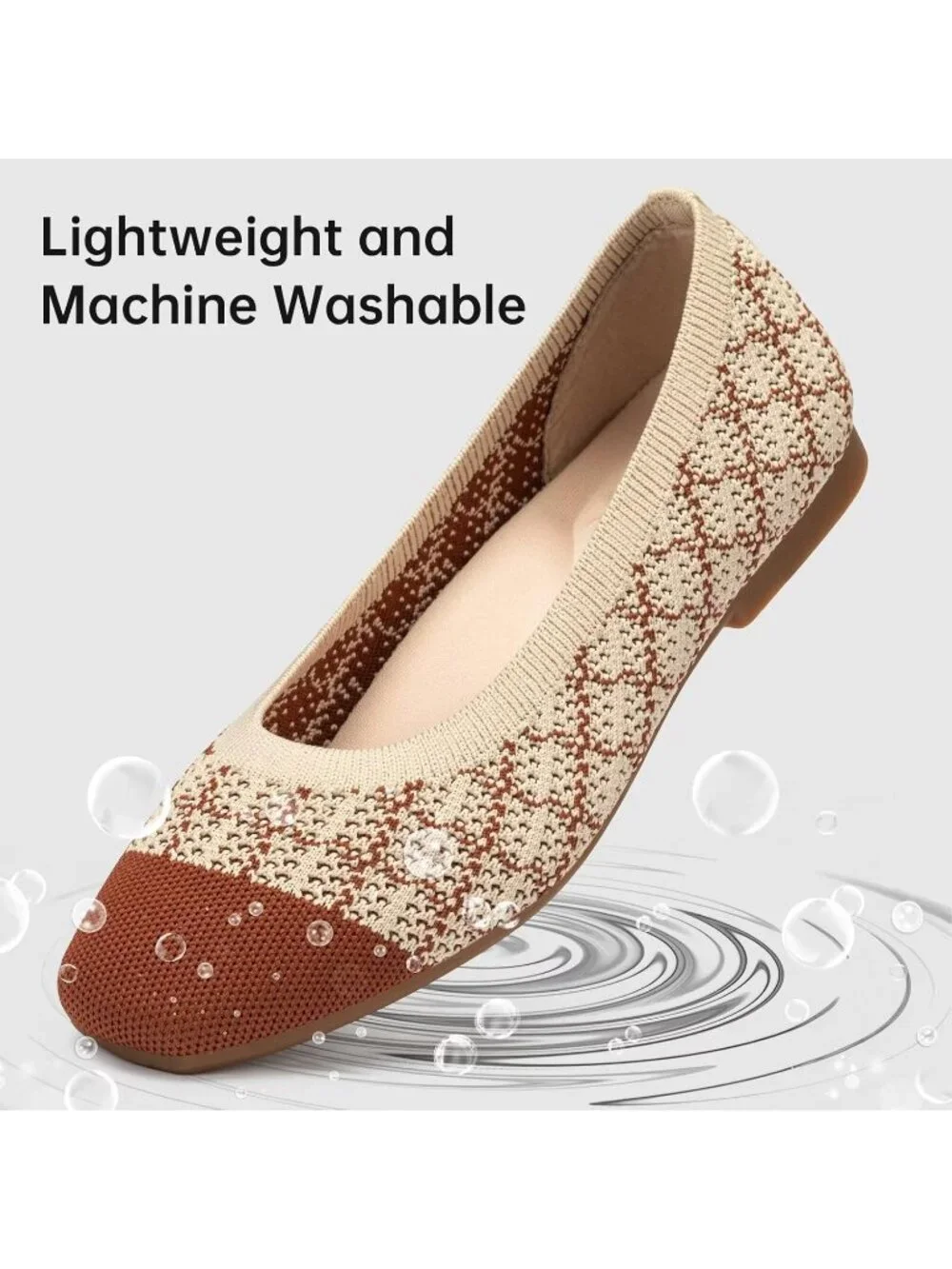 Women's Camel Comfortable Slip on Washable Square Toe Ballet FlatsShoes for Work